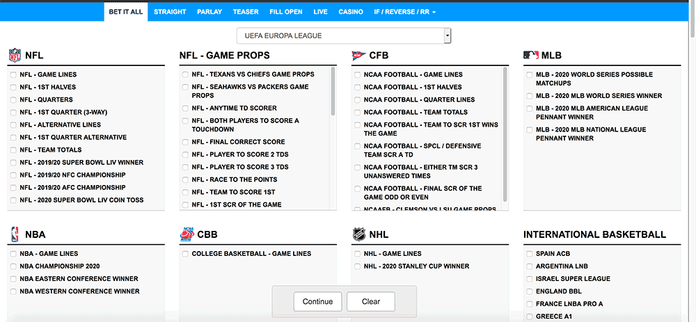 Aceperhead.com Sportsbook Main Dashboard