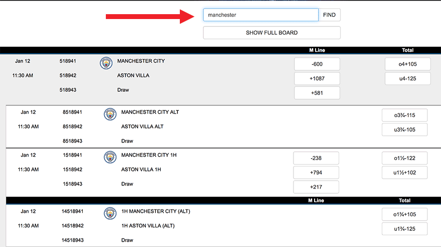 Aceperhead Sportsbook Search Lines Tool