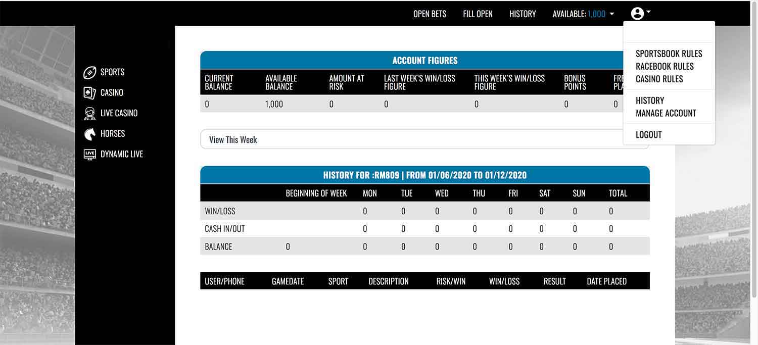 Weekly balances report (player) at realbookies.com