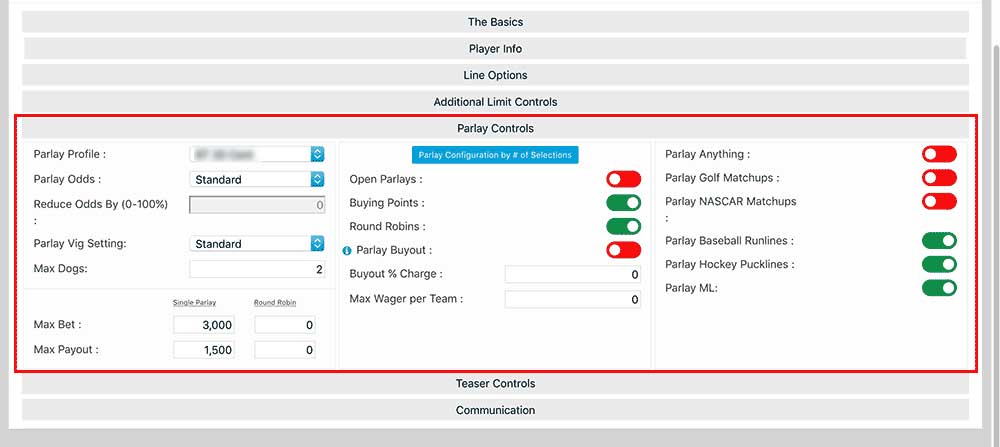Parlay Settings customization screen on pphsportsbook.net