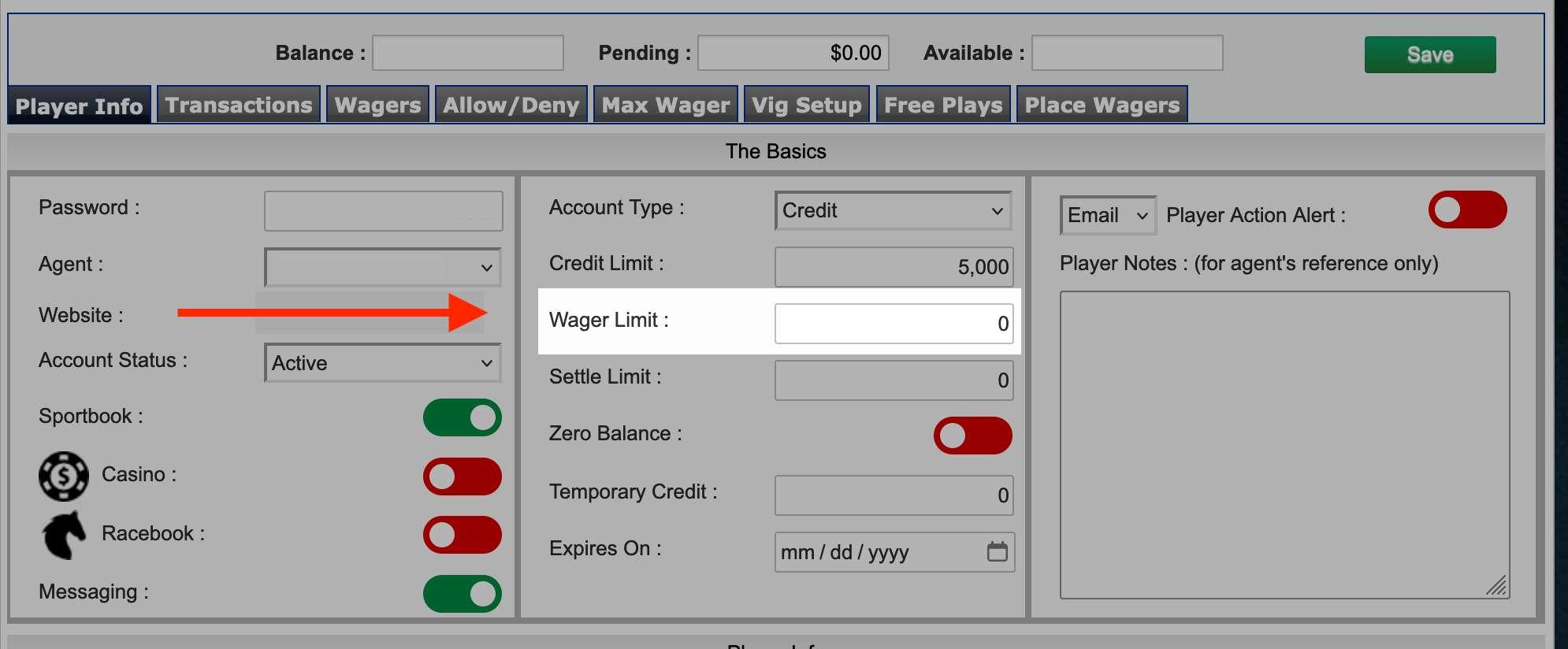 Change player betting ticket wager limit using payperhead sportsbook setting