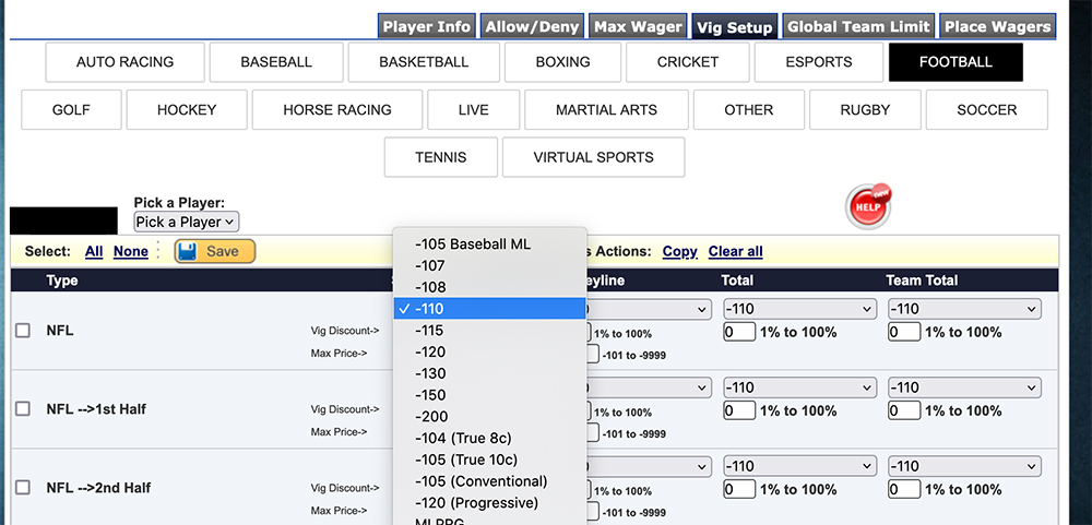 adjust juice and vigorish using payperhead software